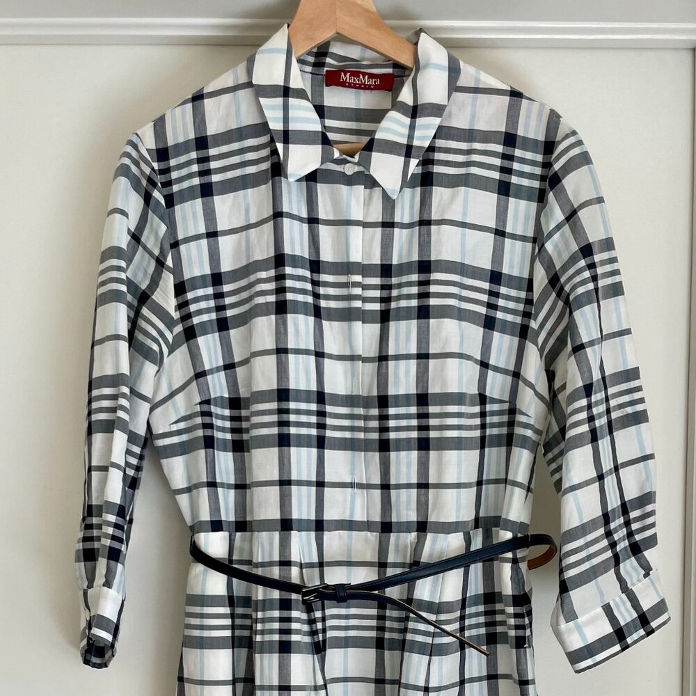 Max Mara Studio Plaid Shirt Dress with Belt – 3/4 Sleeve